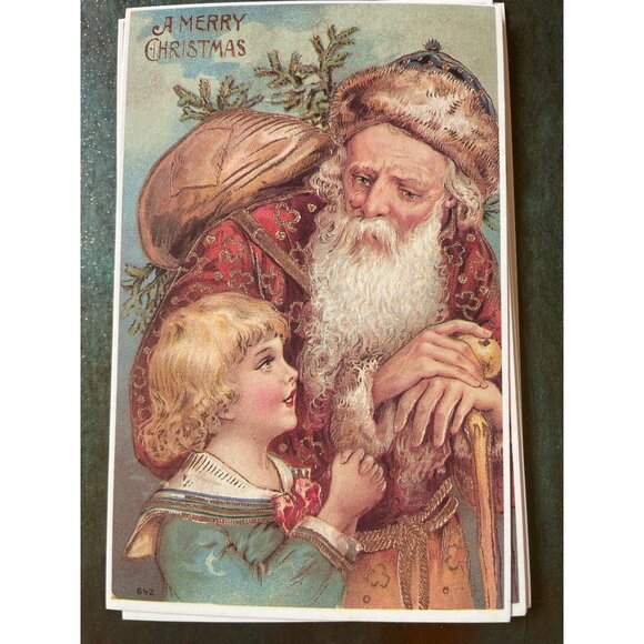 Vintage Victorian Christmas & New Year Postcards Set Girls Boys Santa Angels - Picture 5 of 11